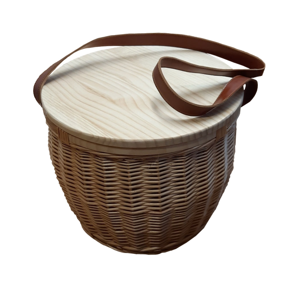 Round Insulated Wicker Cool Basket with Chopping Board Lid