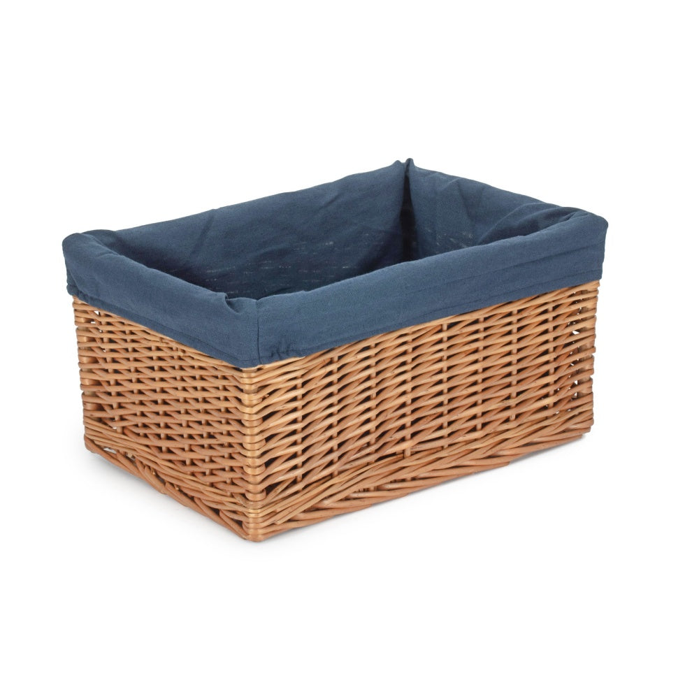 Double Steamed Navy Cotton Lined Willow Storage Basket