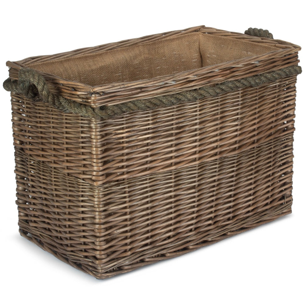 Rectangular Rope Handled Wicker Log Basket