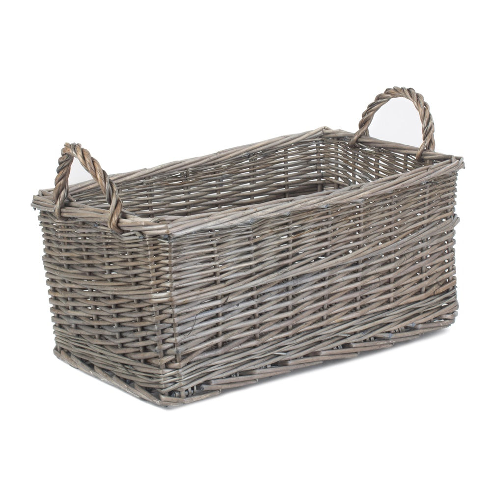 Shallow Antique Wash Wicker Storage Basket