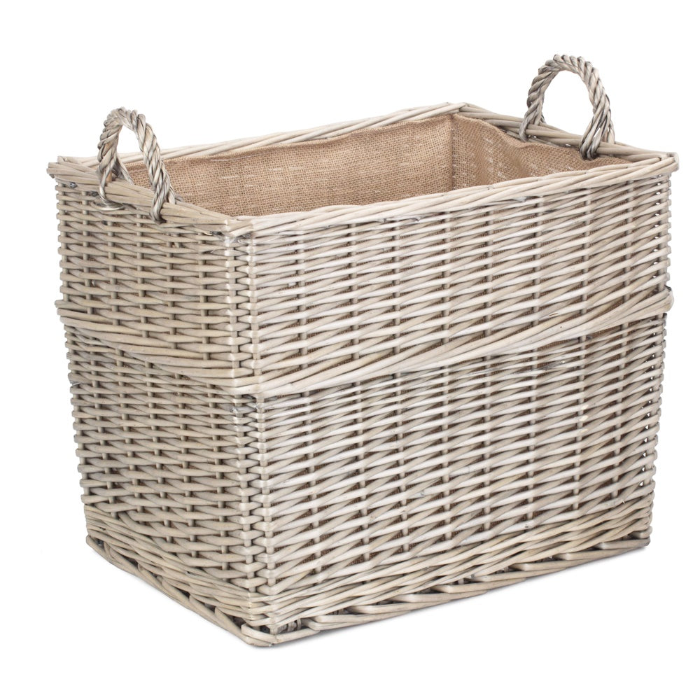 Rectangular Hessian Lined Wicker Log Basket