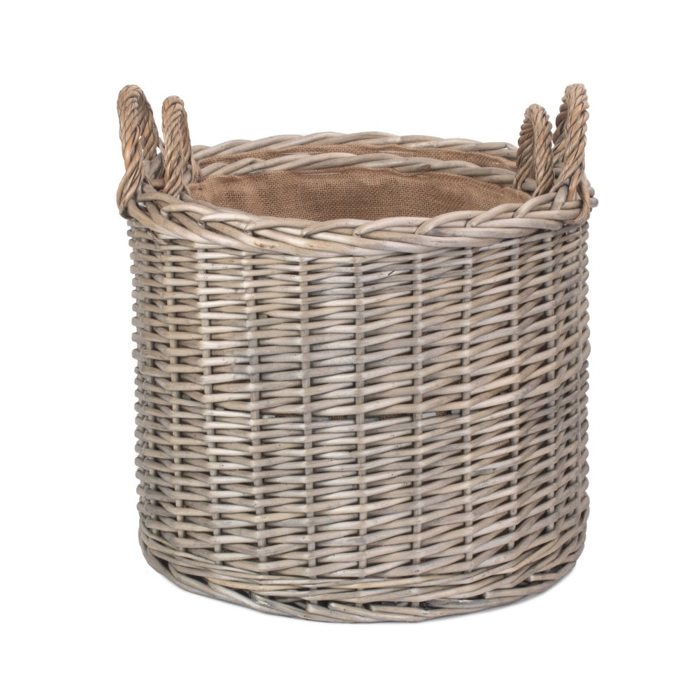 Round Lined Straight-Sided Wicker Log Basket
