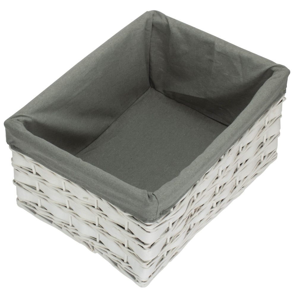 Whitewash Grey Lined Scandi Storage Basket