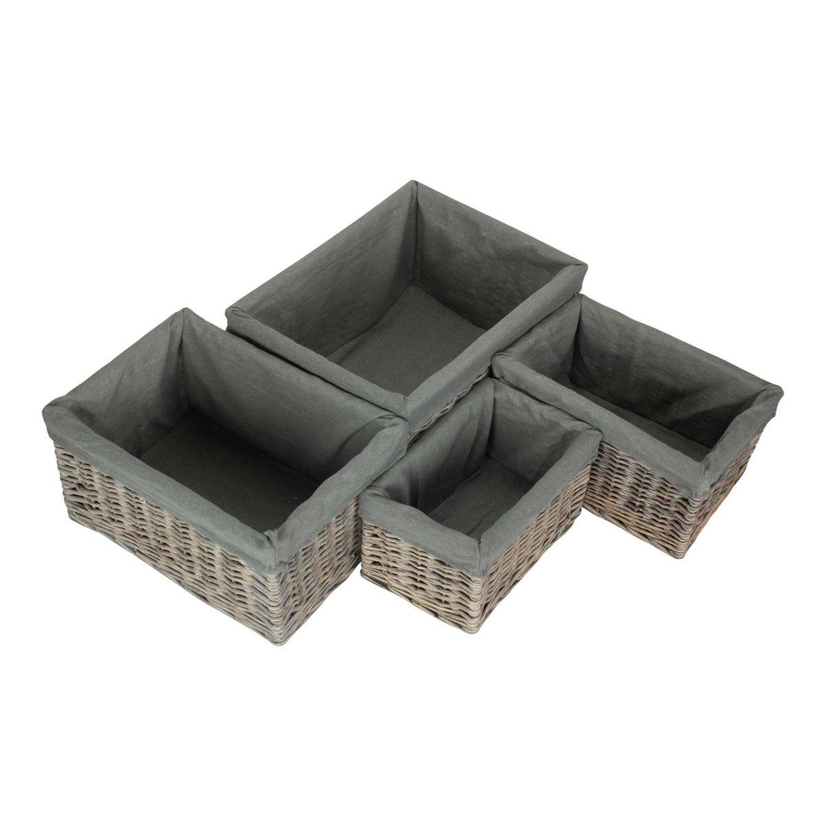 Grey Wash Grey Cotton Lined Willow Storage Baskets