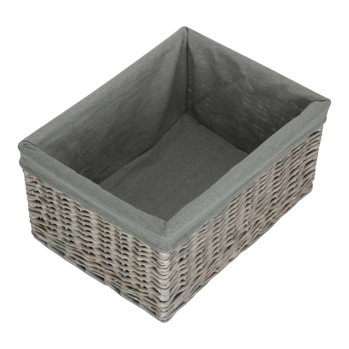 Grey Wash Grey Cotton Lined Willow Storage Baskets