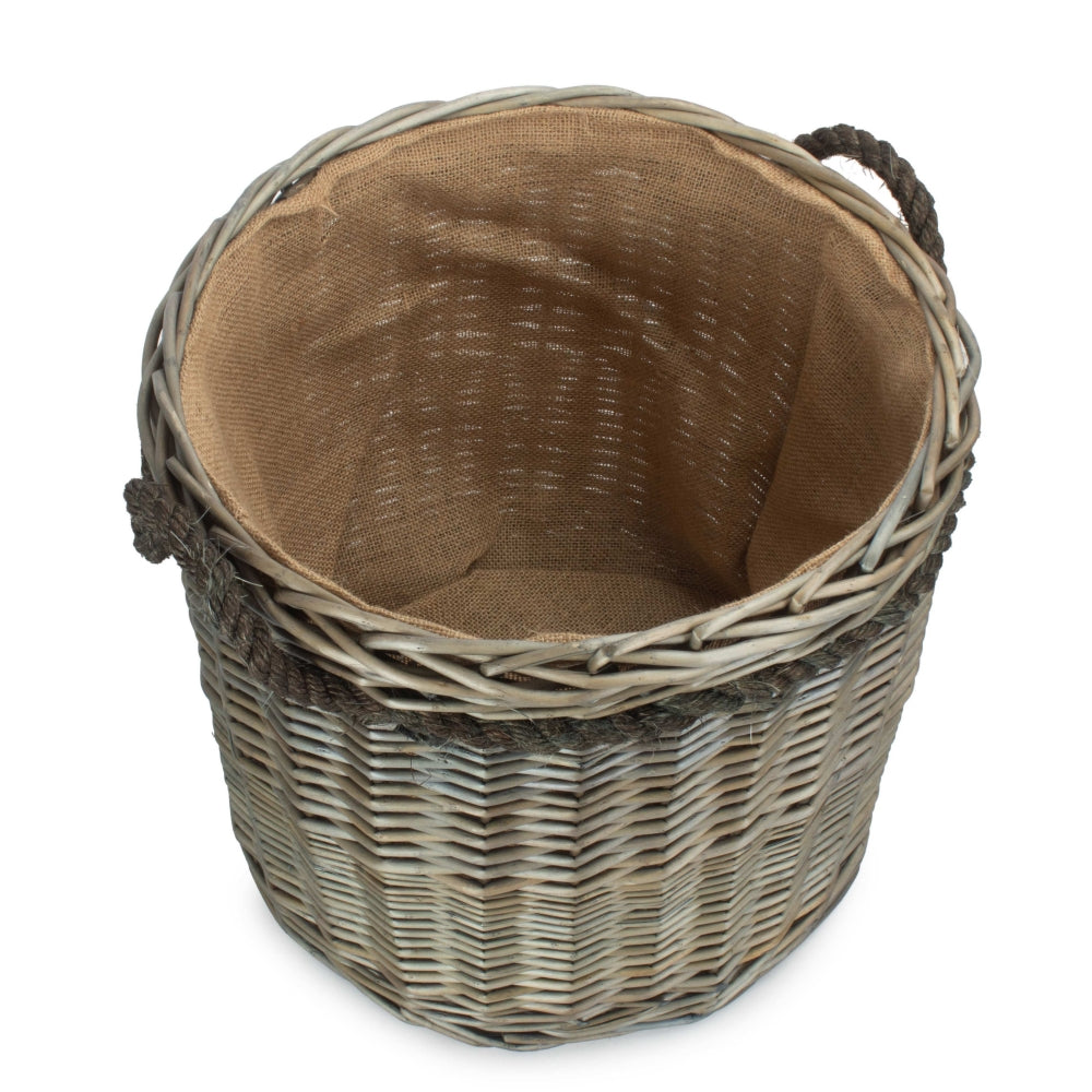 Antique Wash Round Wicker Log Basket