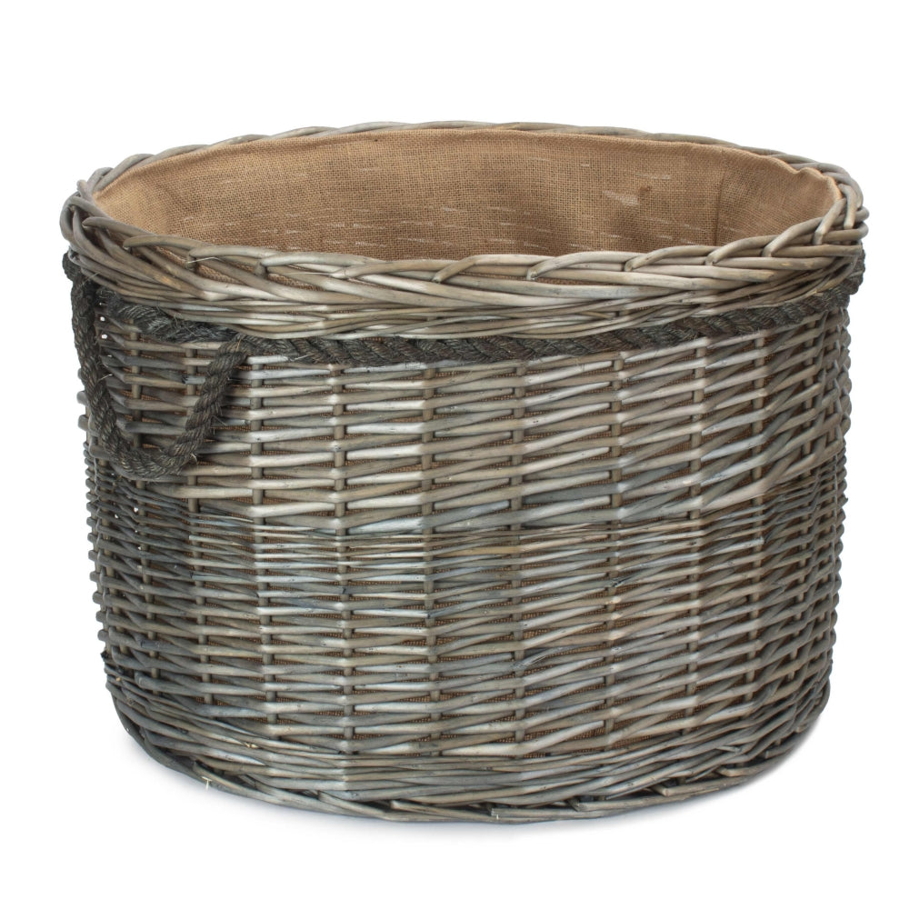 Antique Wash Round Wicker Log Basket