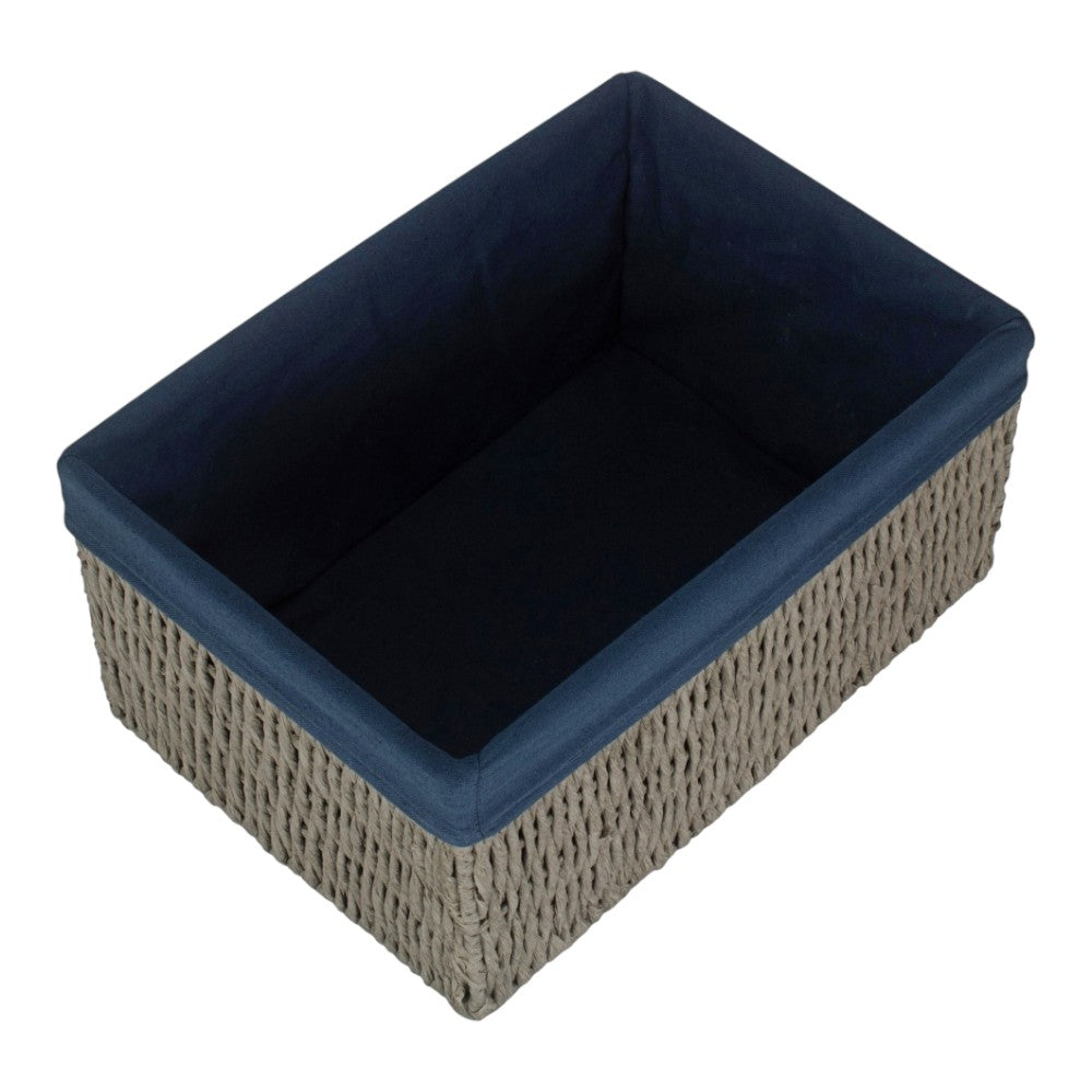 Navy Blue Paper Rope Storage Basket with Navy Blue Cotton Lining