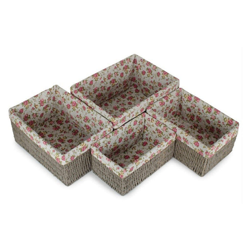 Garden Rose Paper Rope Storage Basket with Garden Rose Cotton Lining