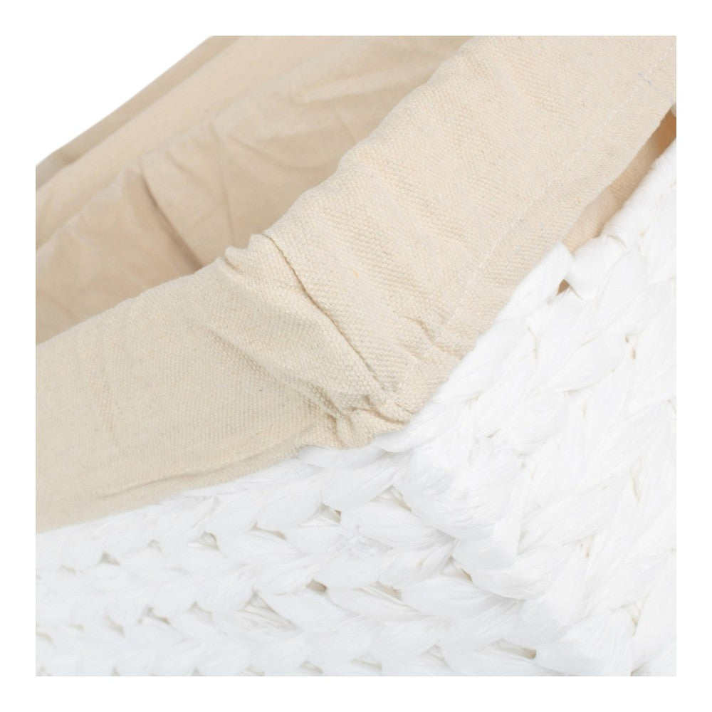 White Paper Rope Rectangular Storage Basket with White Cotton Lining