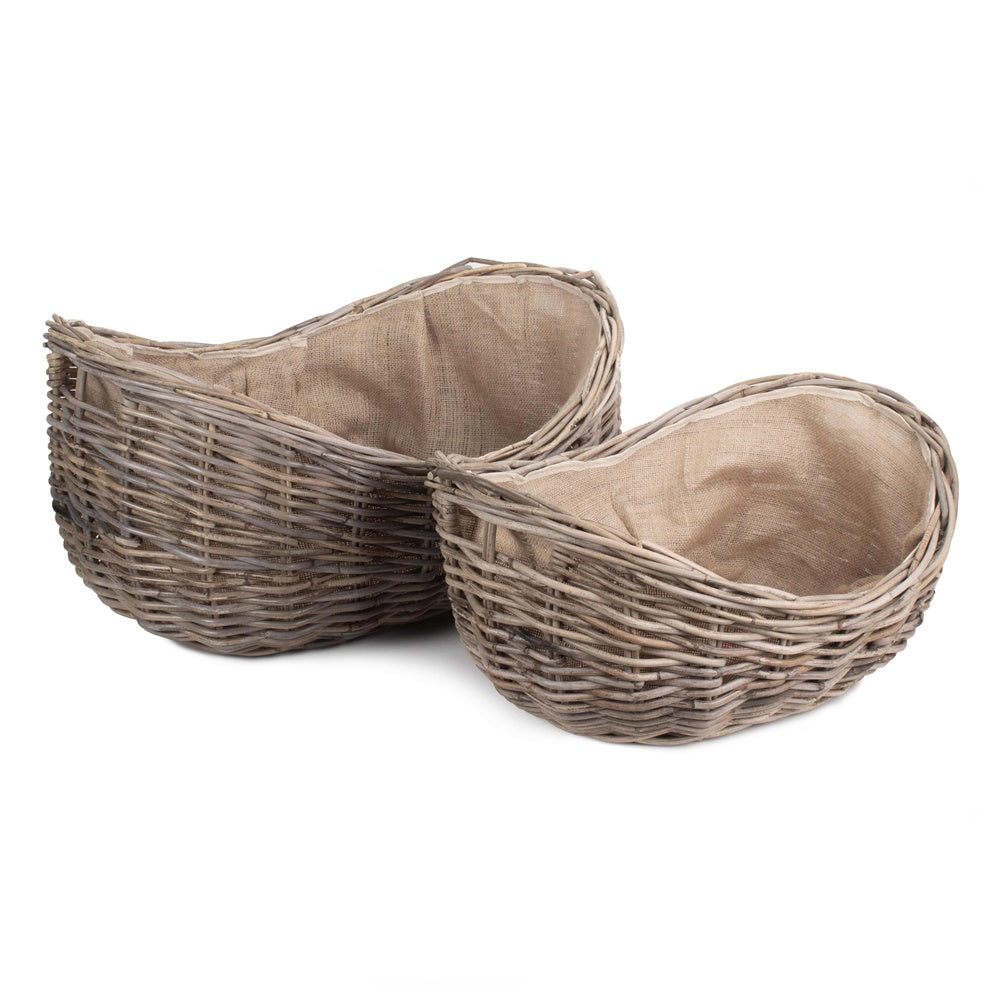 Boat Shaped Rattan Log Basket with Hessian Lining