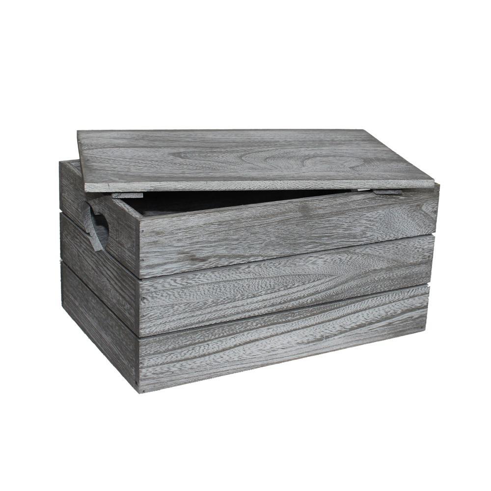 Vintage Effect Heart Cut Handle Lidded Wooden Storage Box