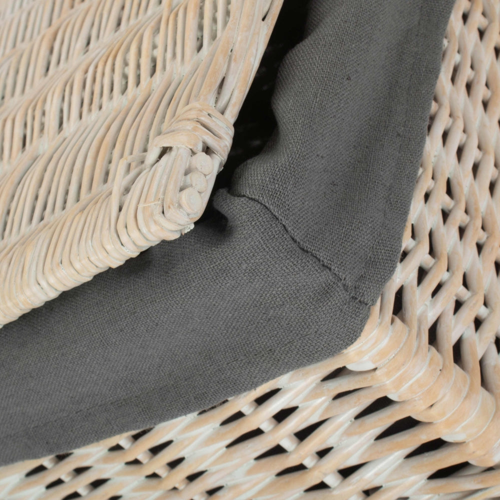 Whitewash Steamed Grey Cotton Lined Wicker Storage Basket