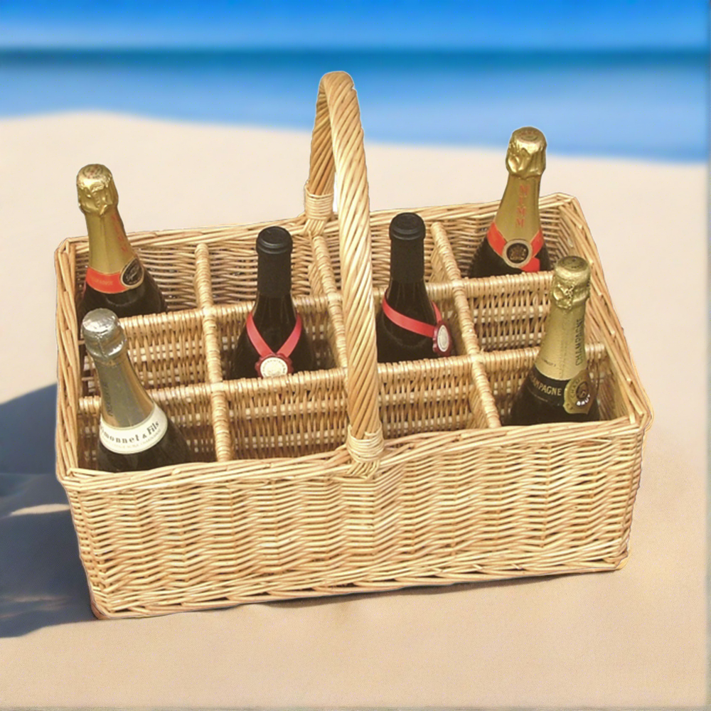 12 Bottle Carrier Wicker Drinks Basket