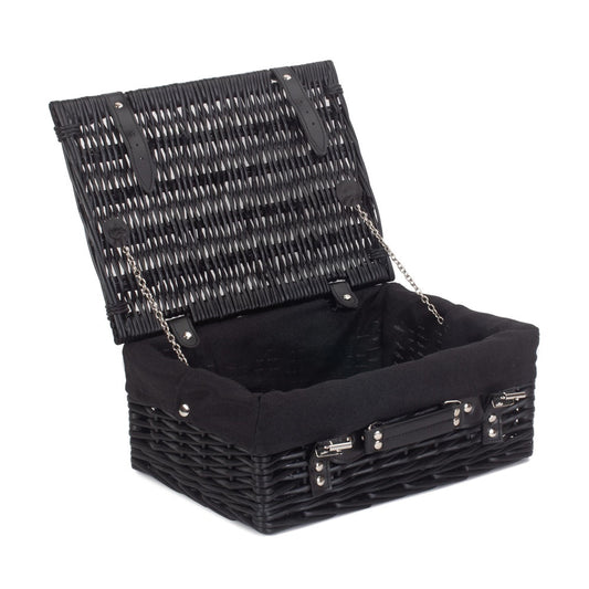 41cm Black Painted Willow Picnic Basket with Cotton Lining