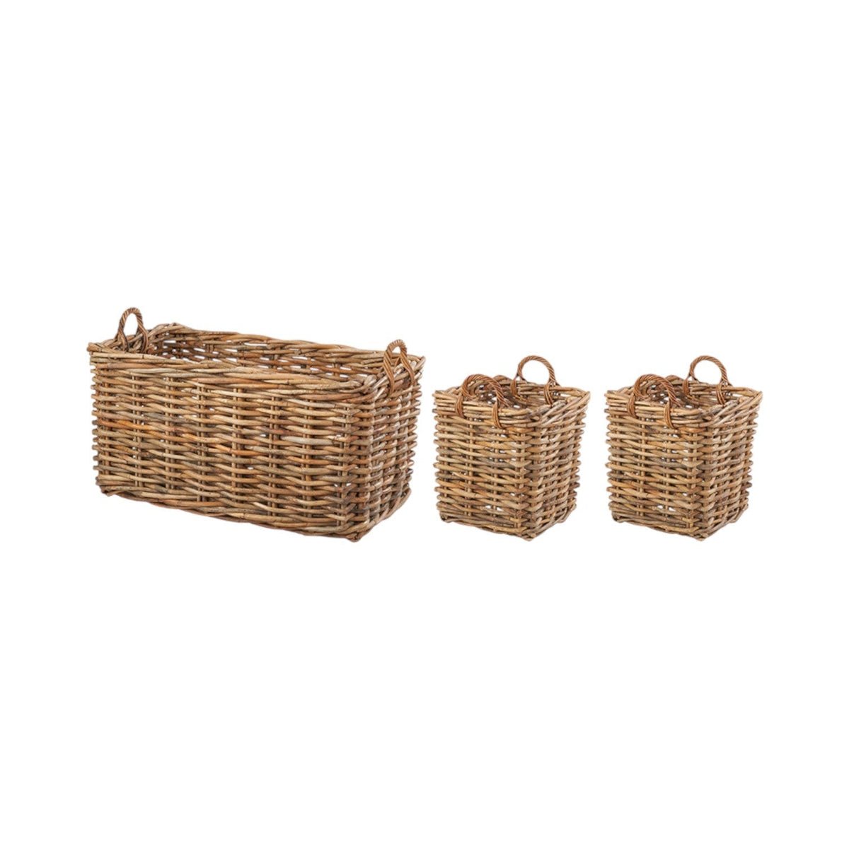Set of 3 Chunky Natural Rattan Storage Baskets