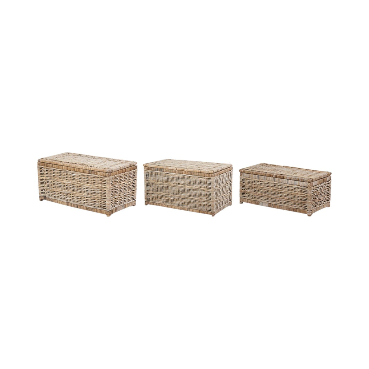 Set of 3 Grey Kubu Rattan Basket Chests
