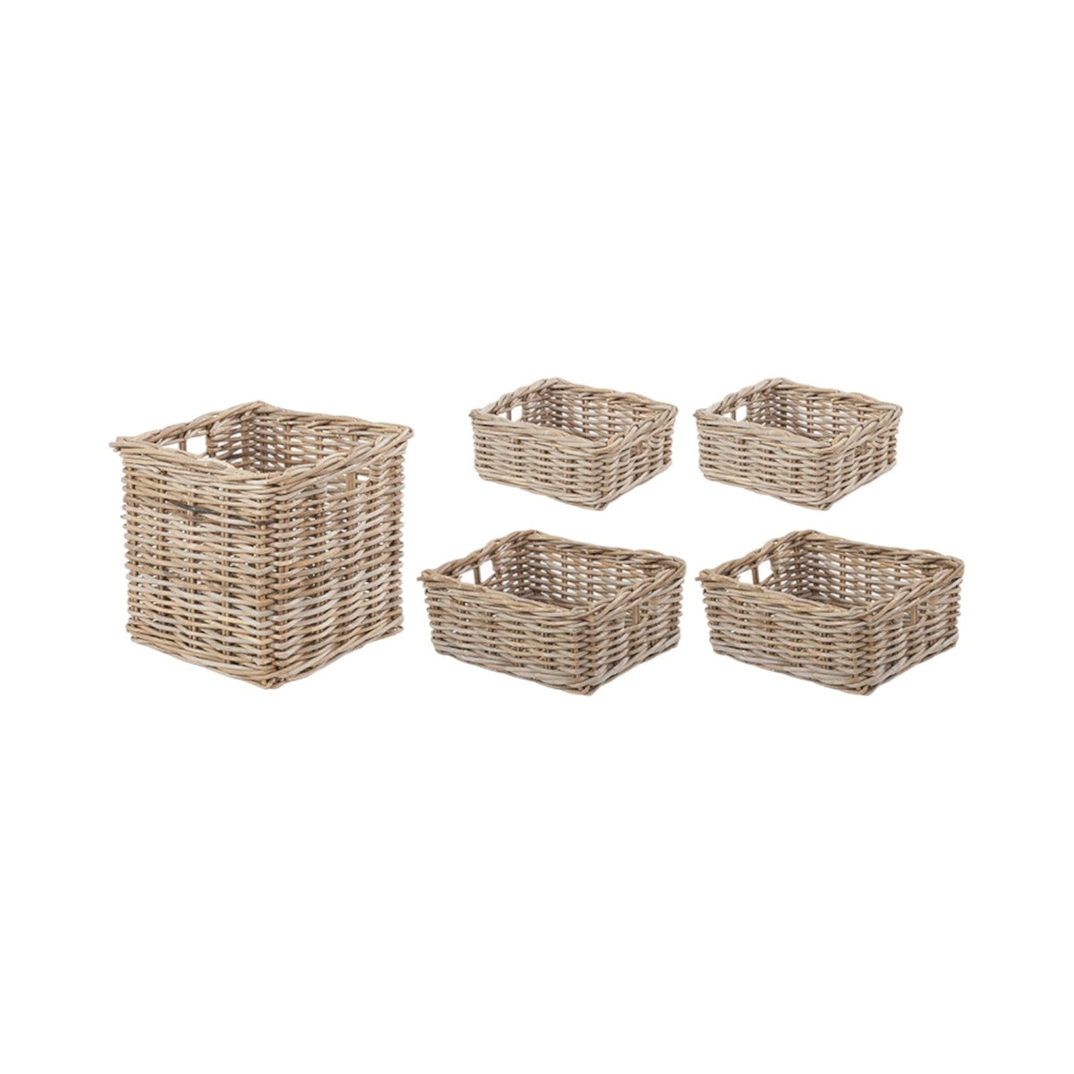 Set of 5 Grey Kubu Rattan Rectangular Storage Baskets