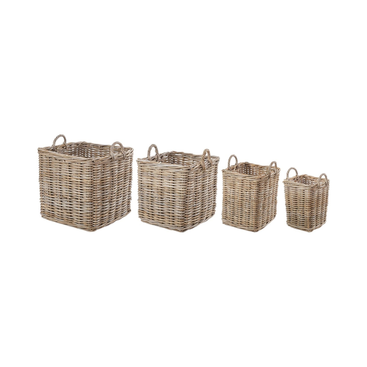Set of 4 Grey Kubu Rattan Square Log Baskets