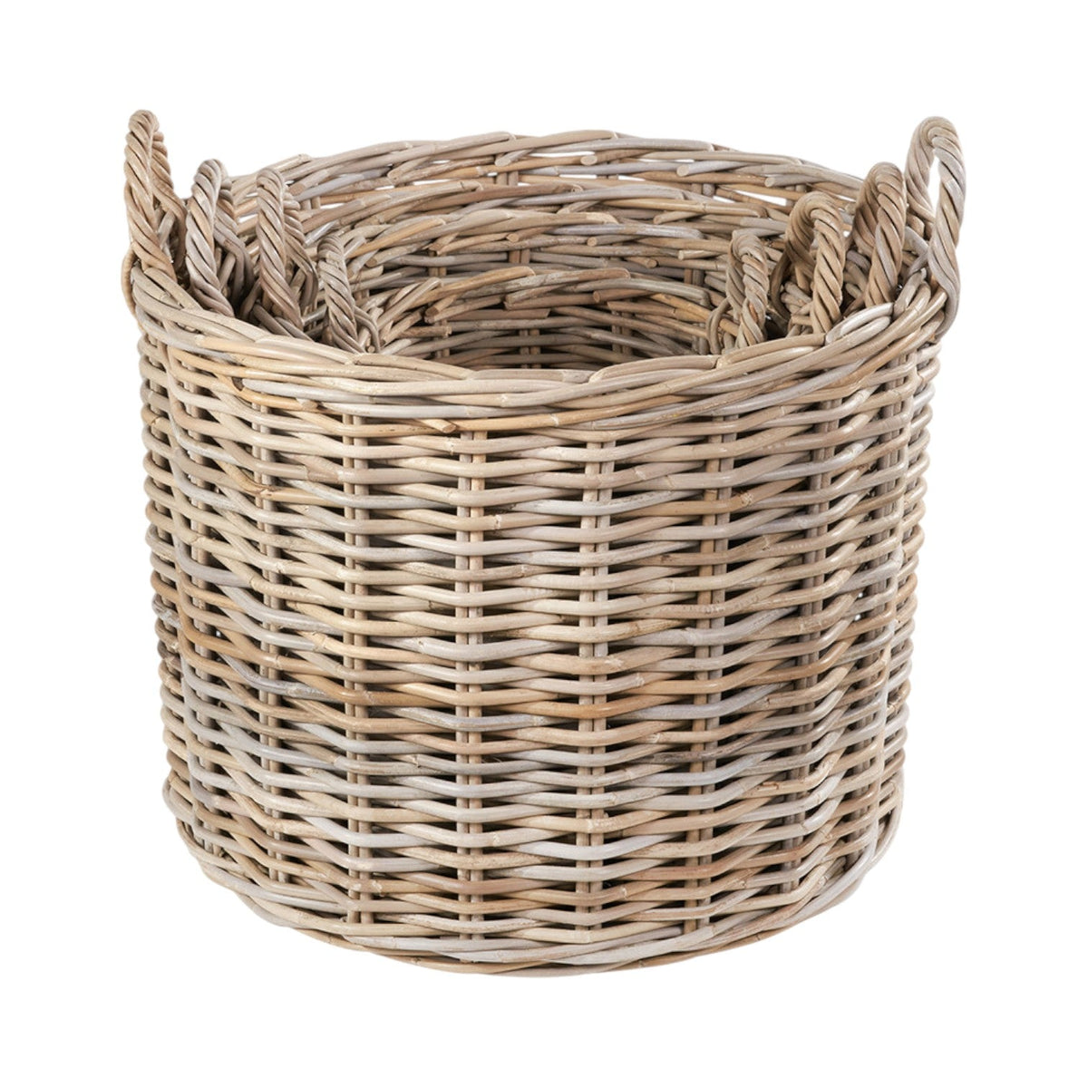 Set of 4 Grey Kubu Rattan Round Log Baskets
