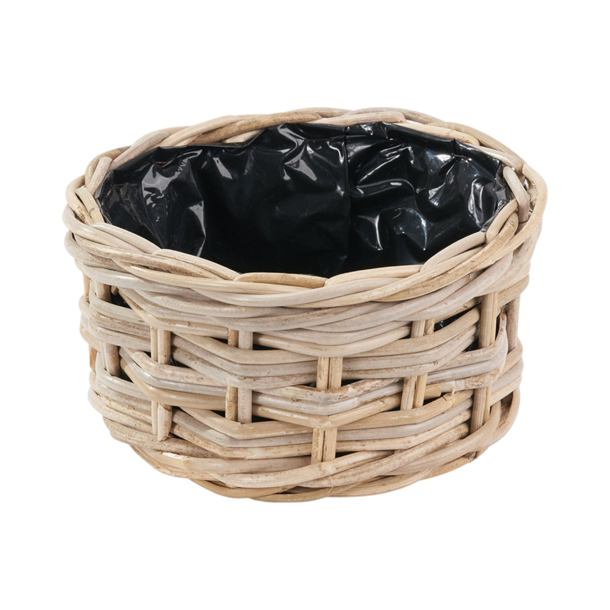 Indoor Outdoor Grey Kubu Rattan Triple Weave Round Basket Planter
