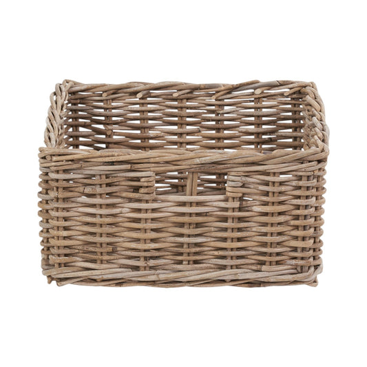 Grey Kubu Rattan Square Storage Basket with Inset Handles