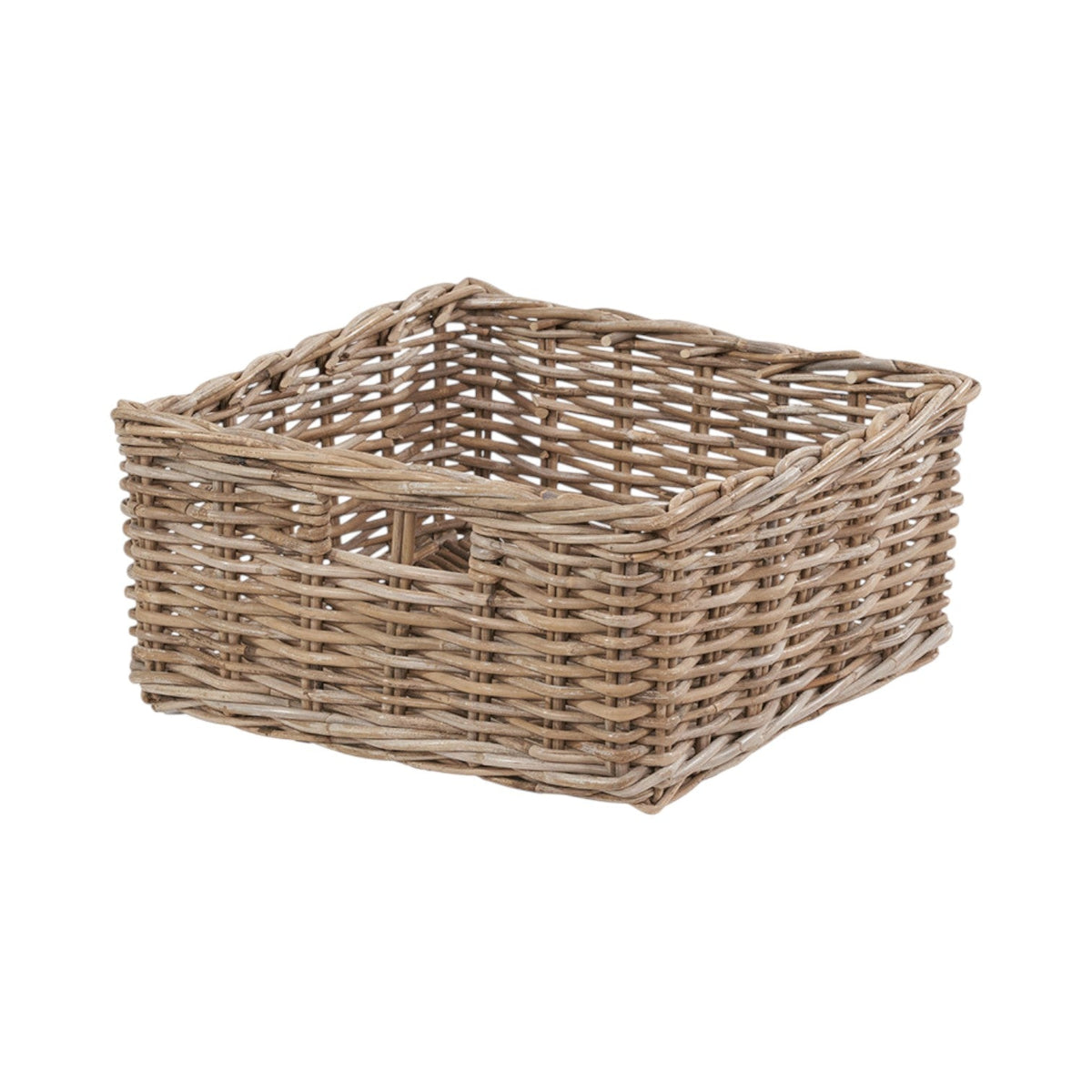 Grey Kubu Rattan Square Storage Basket with Inset Handles