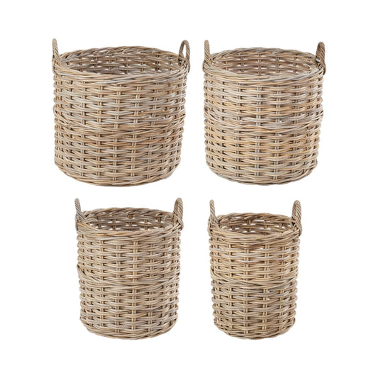 Set of 4 Grey Kubu Rattan Tall Round Storage Baskets