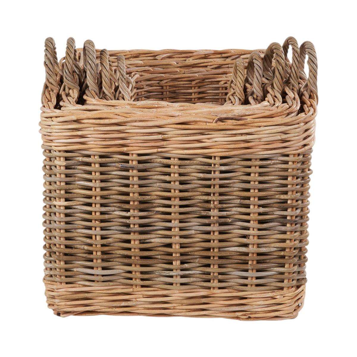 Set of 5 Grey and White Kubu Rattan Square Storage Baskets