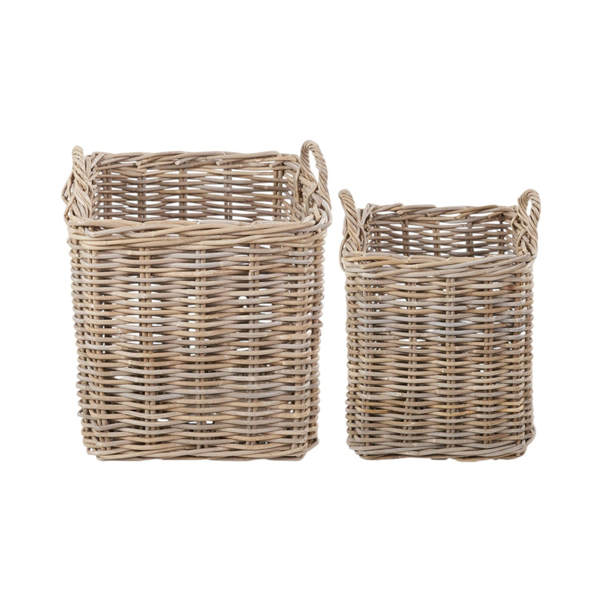 Set of 2 Grey Rattan Square Log Baskets