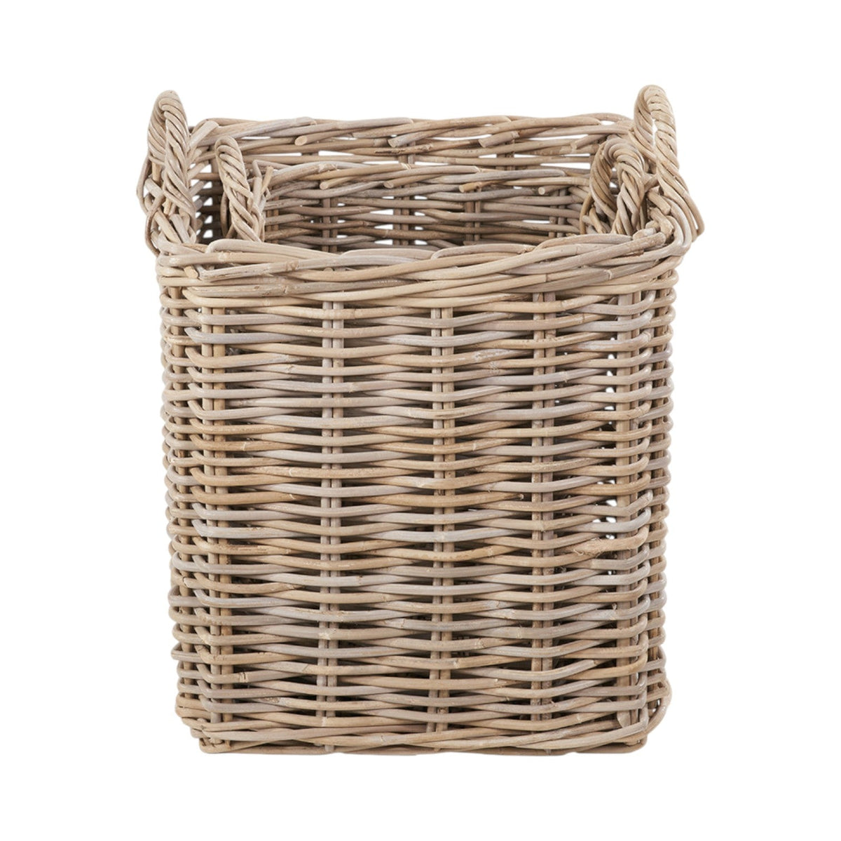 Set of 2 Grey Rattan Square Log Baskets