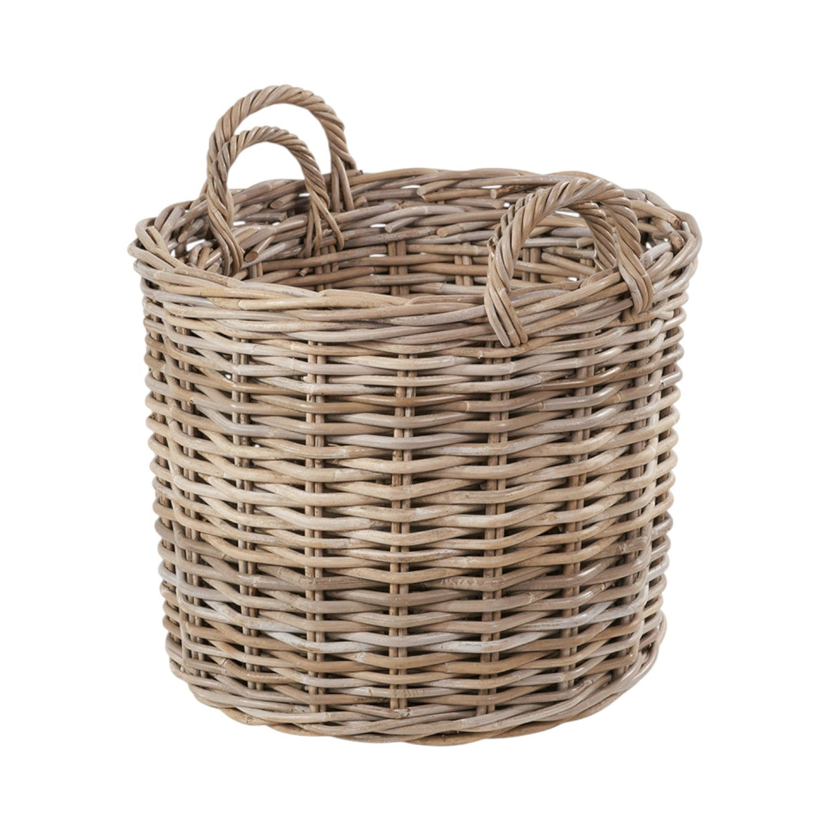 Set of 2 Grey Rattan Round Log Baskets