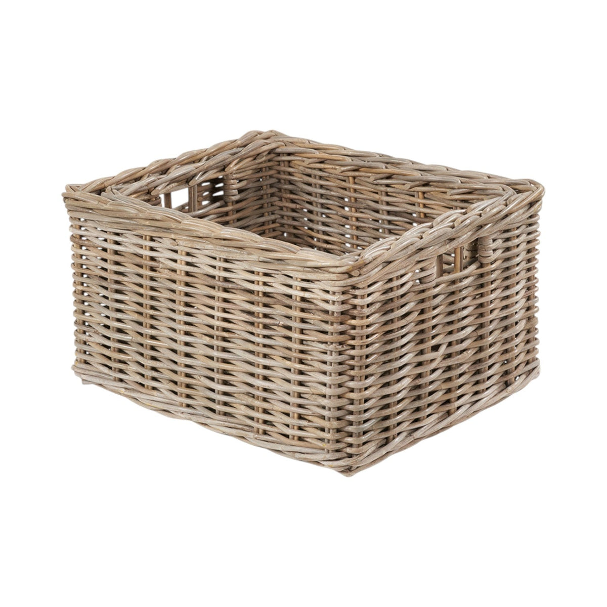 Set of 2 Grey Kubu Rattan Rectangular Storage Baskets with Inset Handles