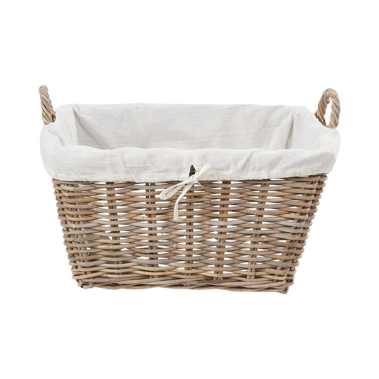 Grey Kubu Rattan Lined Rectangular Basket