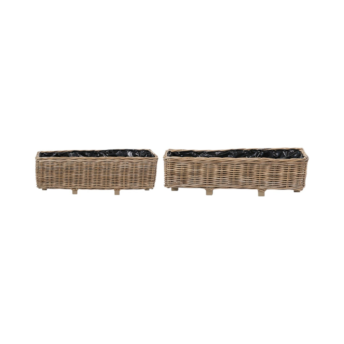 Set of 2 Indoor Outdoor Grey Kubu Rattan Basket Trough Planters