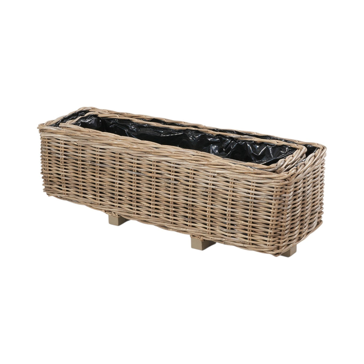 Set of 2 Indoor Outdoor Grey Kubu Rattan Basket Trough Planters