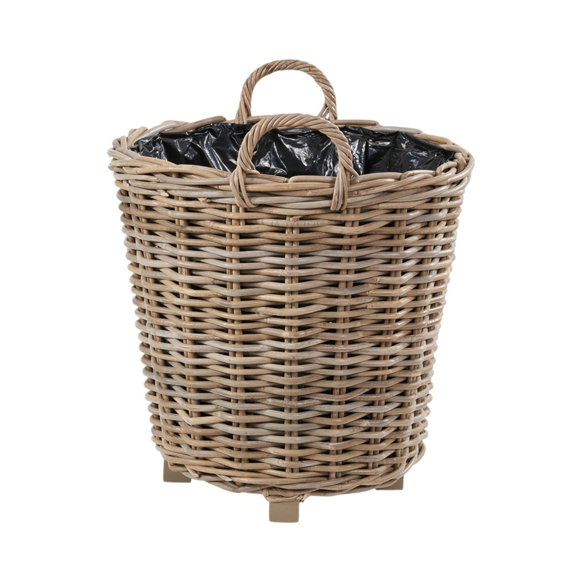 Indoor Outdoor Grey Kubu Rattan Round Basket Planter with Handles