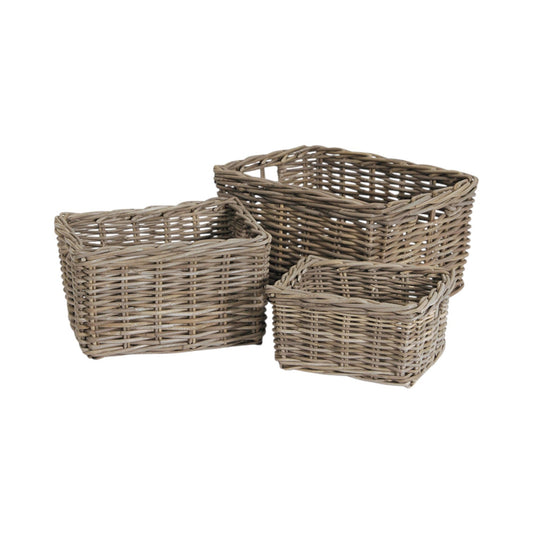 Set of 3 Grey Kubu Rectangular Basket Storage