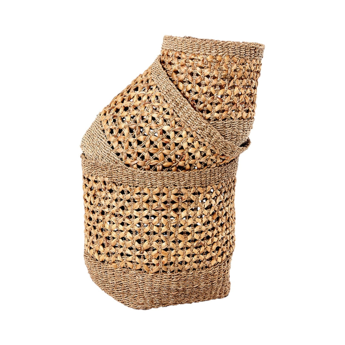 Set of 3 Seagrass and Water Hyacinth Natural Tall Round Baskets