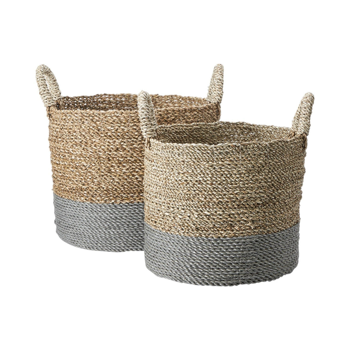 Set of 2 Banana Leaf Two Tone Natural and Grey Baskets