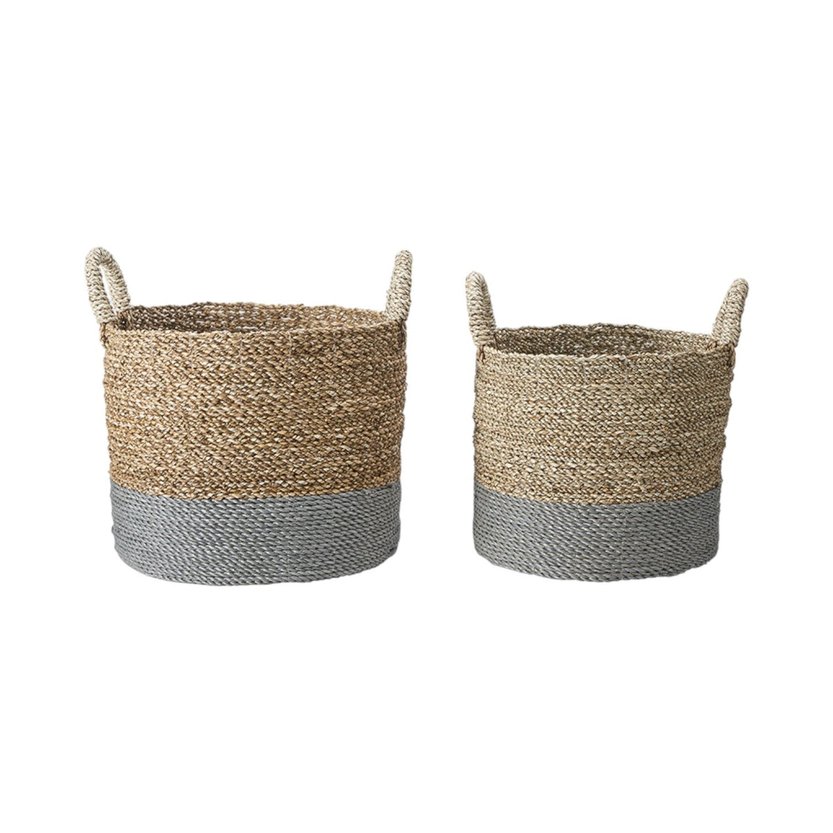 Set of 2 Banana Leaf Two Tone Natural and Grey Baskets