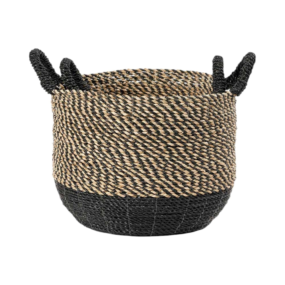 Set of 2 Seagrass Natural and Black Round Handled Baskets