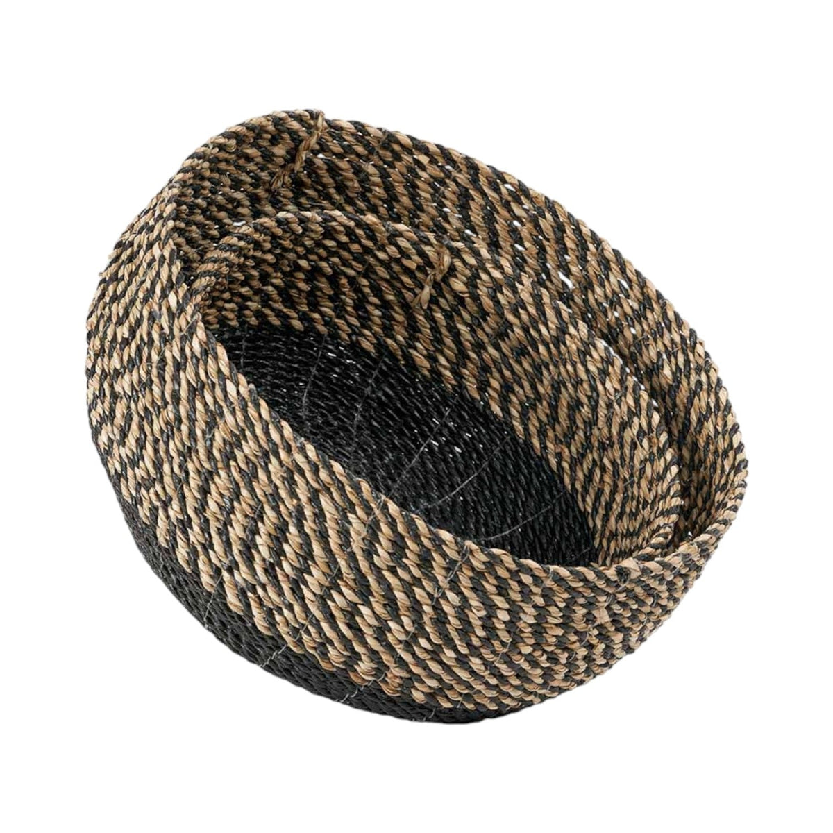 Set of 2 Seagrass Natural and Black Round Baskets