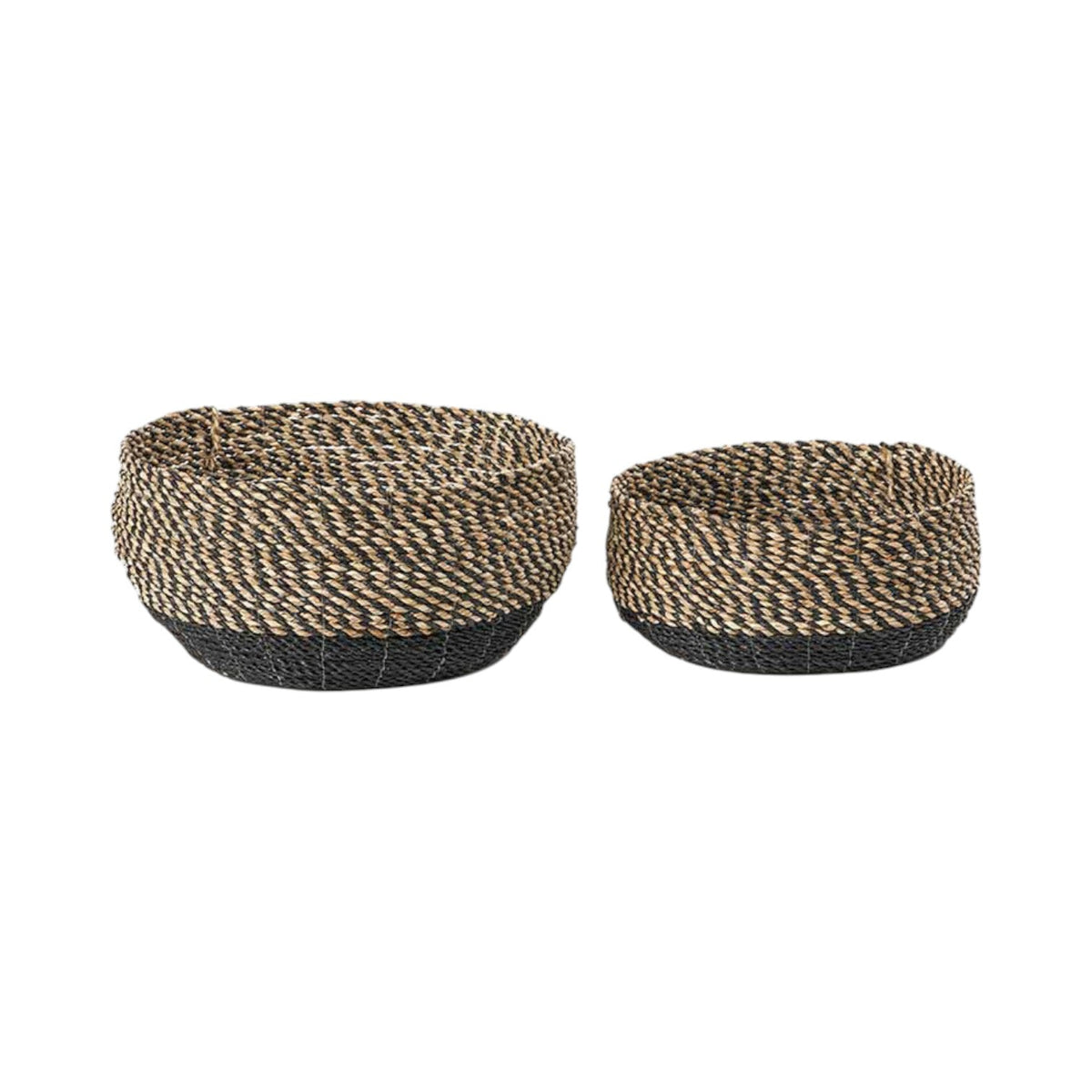 Set of 2 Seagrass Natural and Black Round Baskets