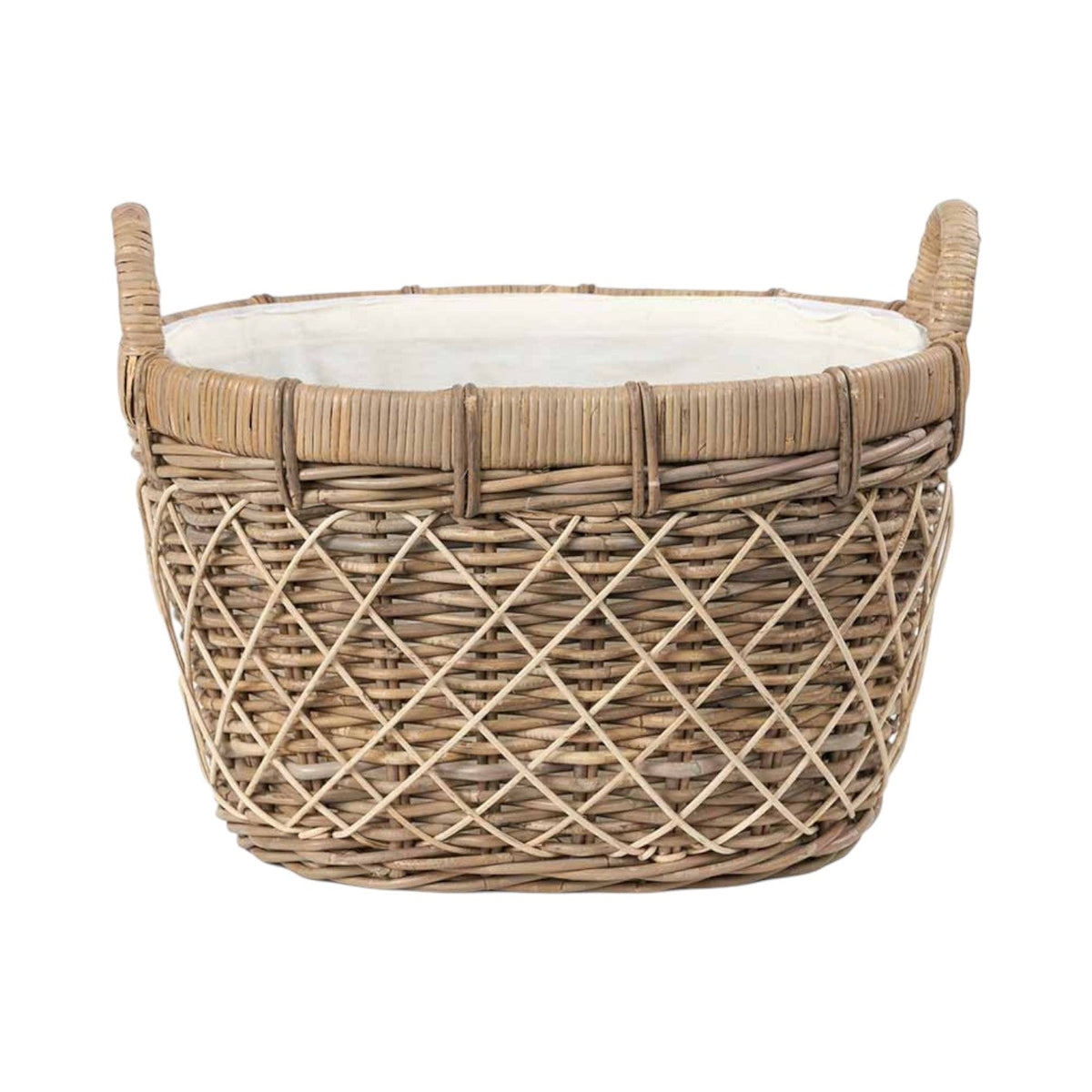 Brown Rattan Oval Handled Laundry Basket