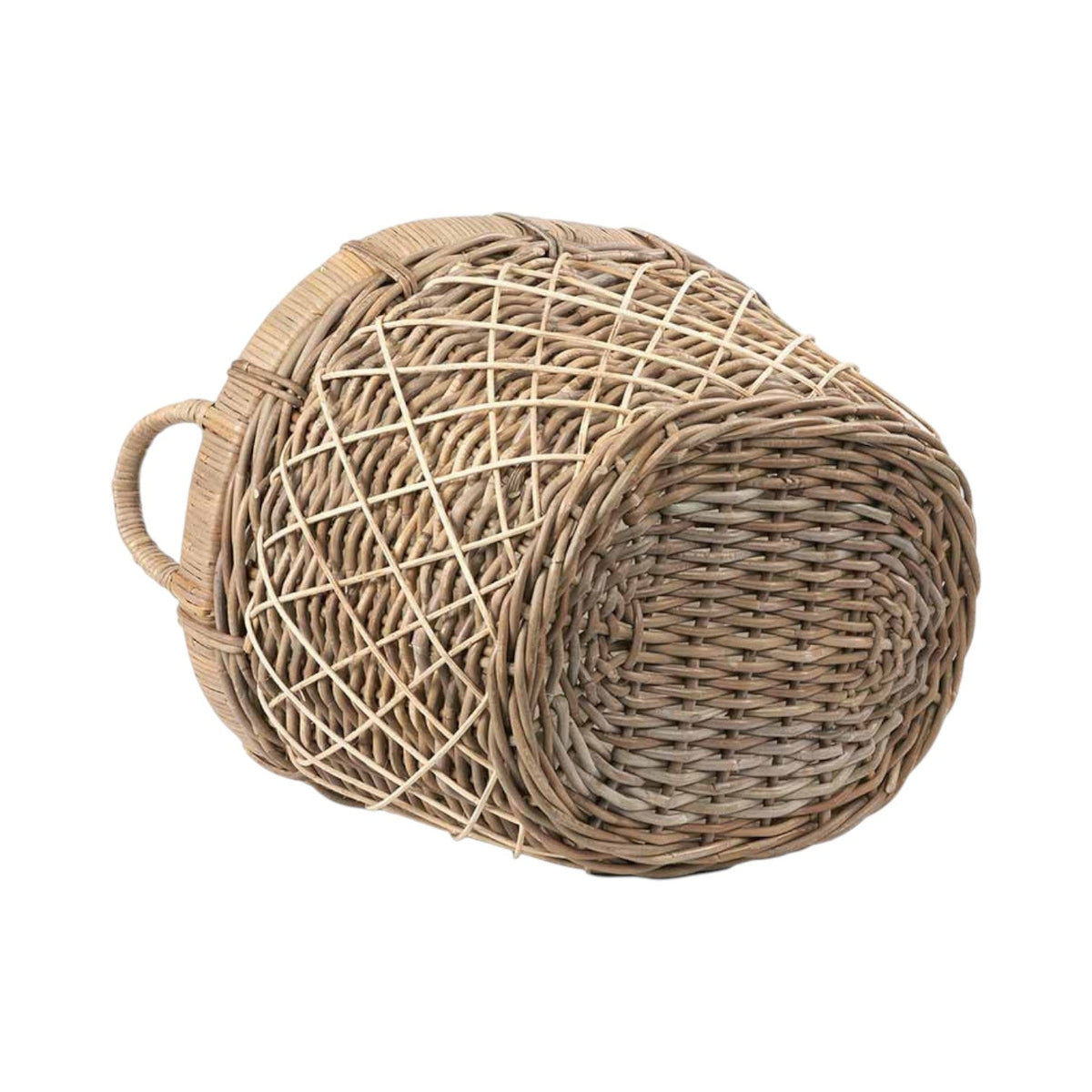 Brown Rattan Oval Handled Laundry Basket