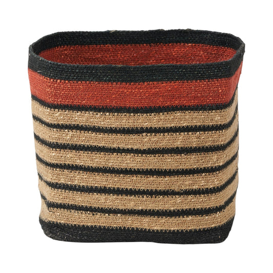 Seagrass Natural, Black and Terracotta Stripe Square Basket