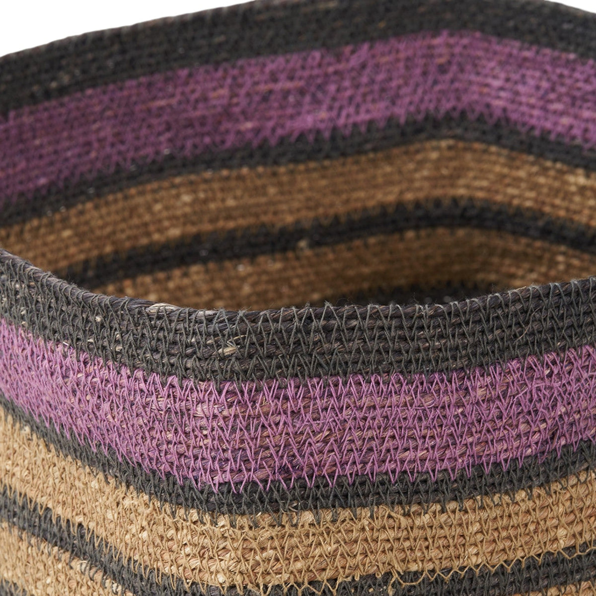 Seagrass Natural, Grey and Lilac Stripe Square Basket