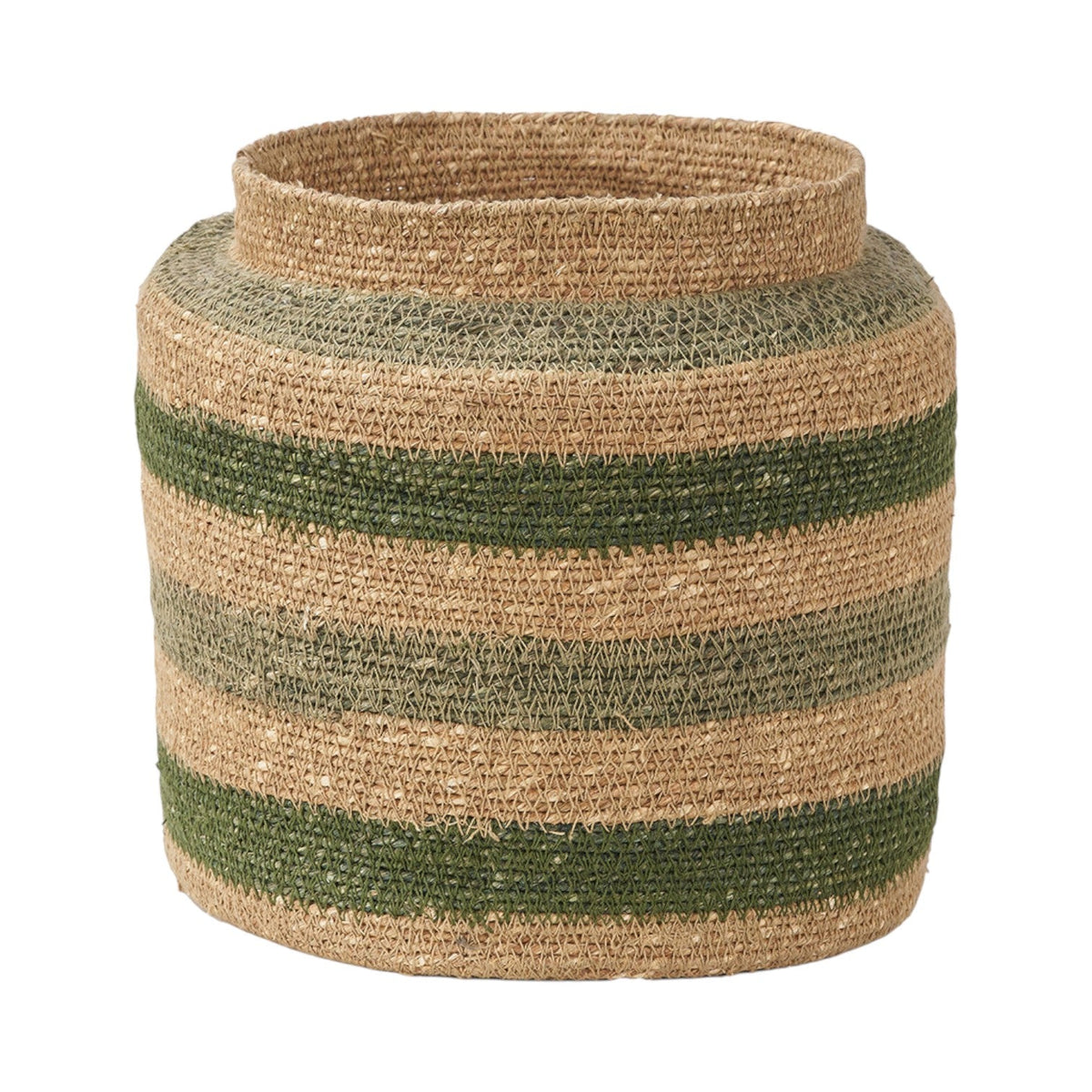 Seagrass Natural, Green and Sage Stripe Round Basket