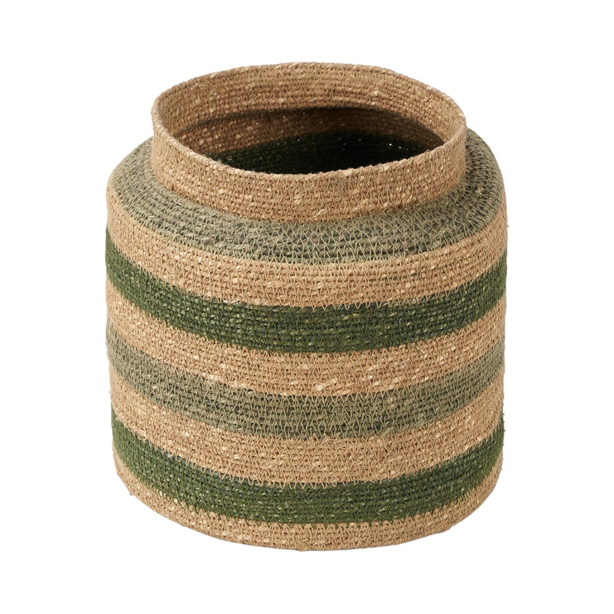 Seagrass Natural, Green and Sage Stripe Round Basket
